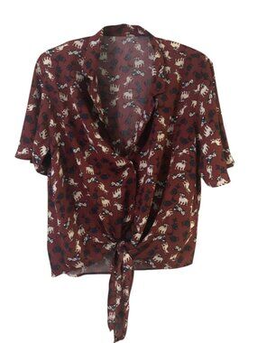 Montaeu Short Sleeve Tie Waist Women's Top Size-XL Dog Pattern